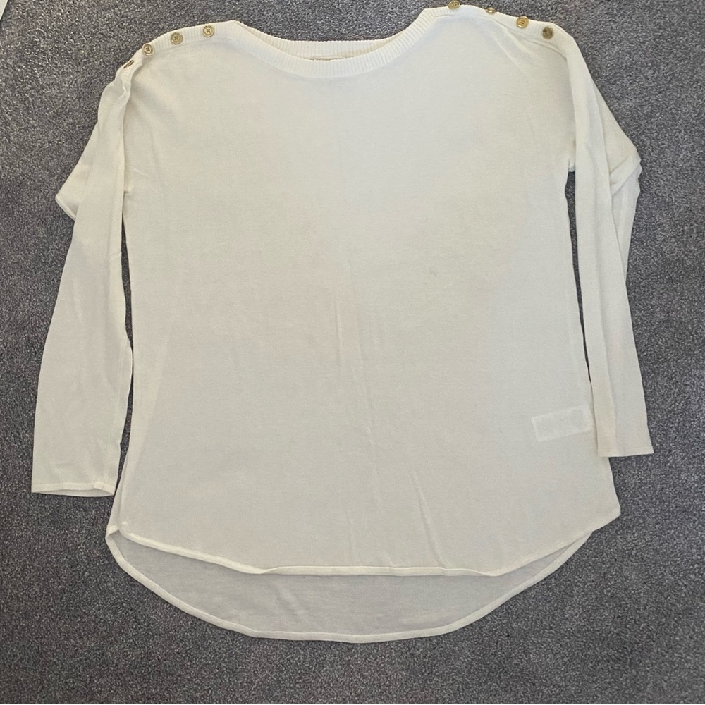 Michael Kors White Long Sleeve Sweater with Gold Buttons